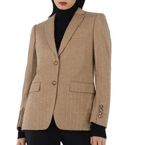 Burberry Pecan Melange Faux Crystal Pinstripe Wool Blazer Brand Size 6 US Sz 4